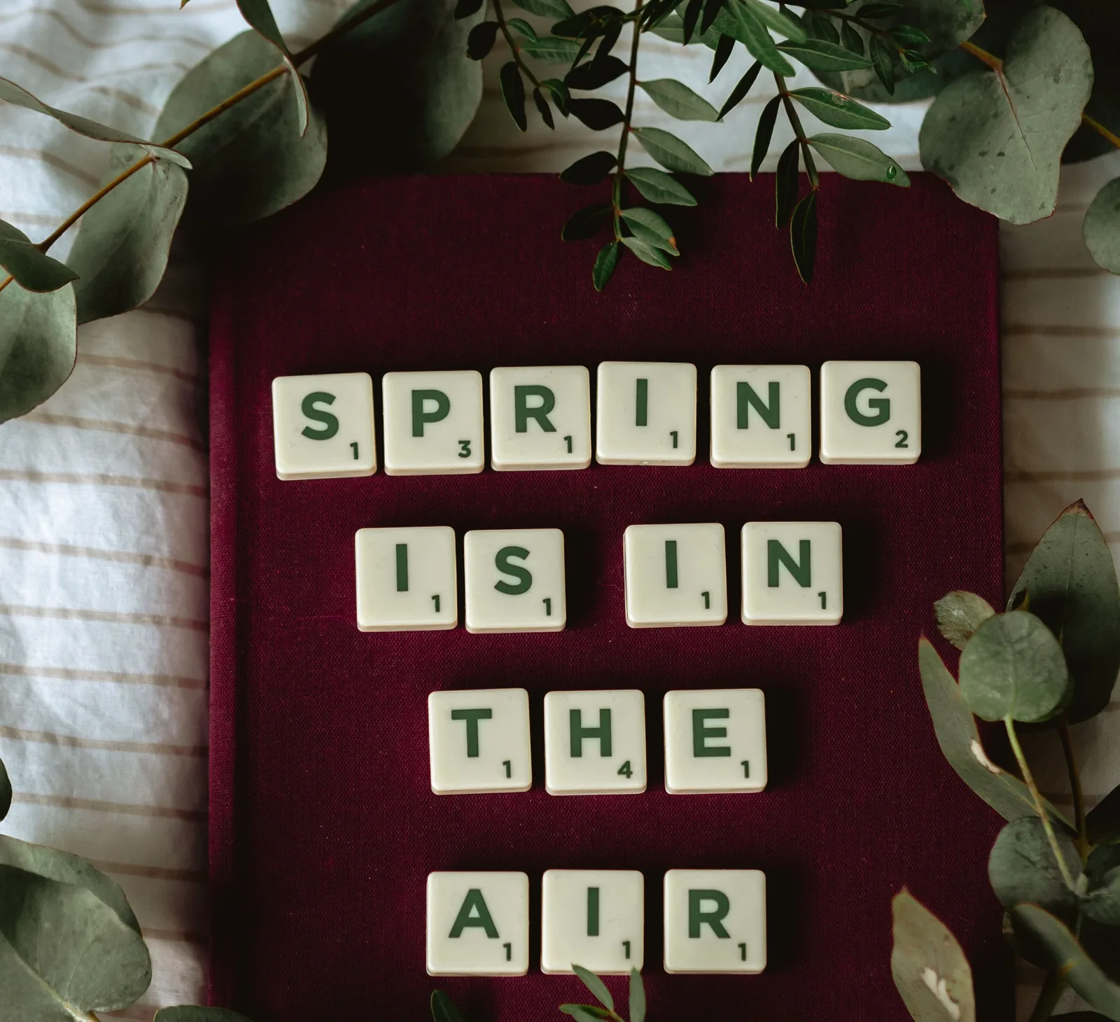 Spring is in the air spelled out in letter tiles, a seasonal home refresh in Tauranga